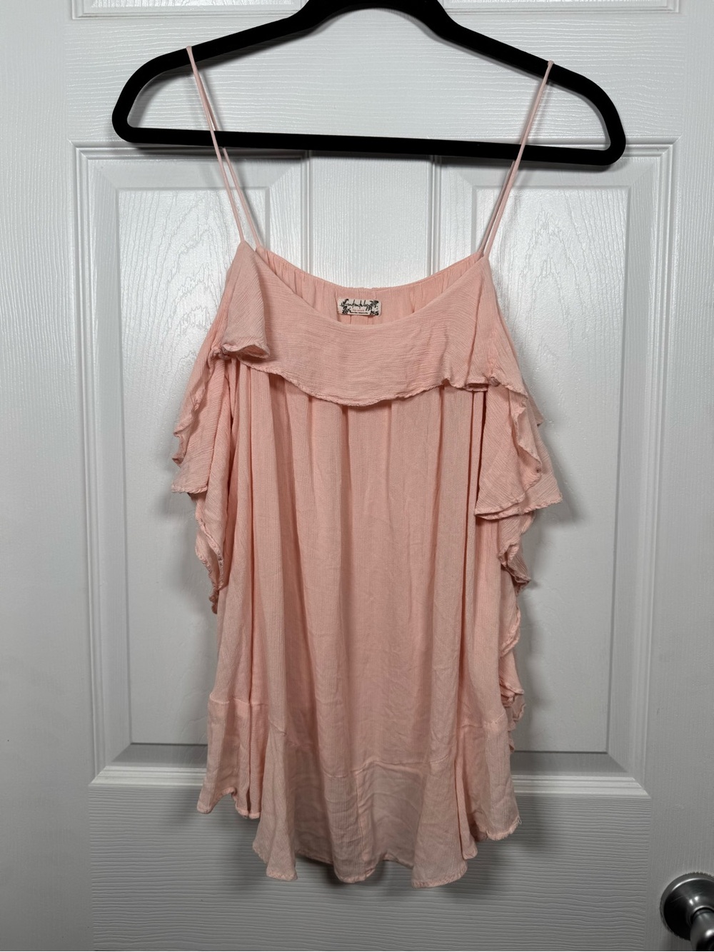 Free People Intimately Pink Ruffle Gauze Spaghetti Strap Tank Top S